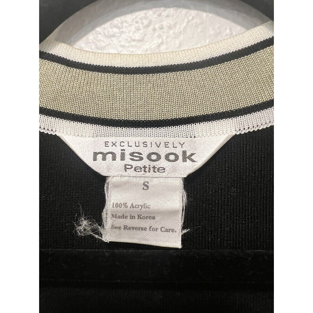 Exclusively Misook  Petite Size Small Long Open Cardigan Knit  Black Green Trim - Picture 4 of 5